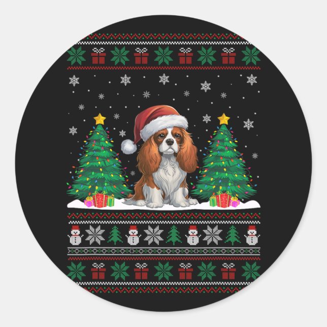 Cavalier King Charles Spaniel Dog Xmas Tree Lights Classic Round Sticker (Front)