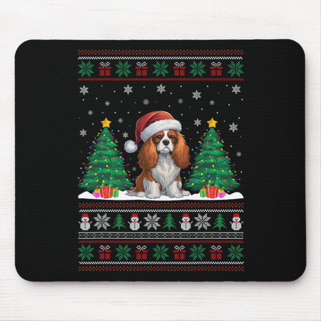 Cavalier King Charles Spaniel Dog Xmas Tree Lights Mouse Mat (Front)