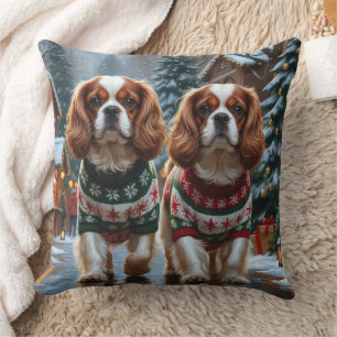 Cavalier King Charles Spaniel Dogs Christmas Snow  Cushion