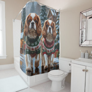 Cavalier King Charles Spaniel Dogs Christmas Snow  Shower Curtain
