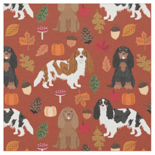 Cavalier King Charles Spaniel fall leaves Fabric