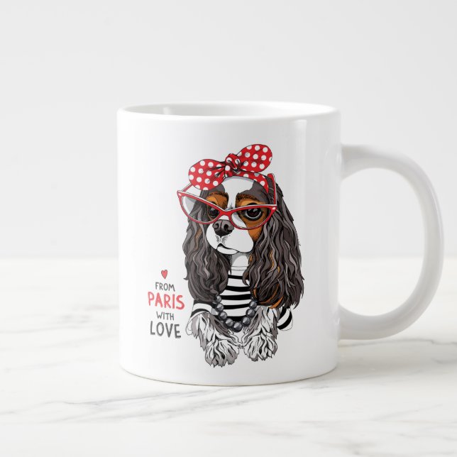 Cavalier King Charles Spaniel From Paris With Love Large Coffee Mug (Right)