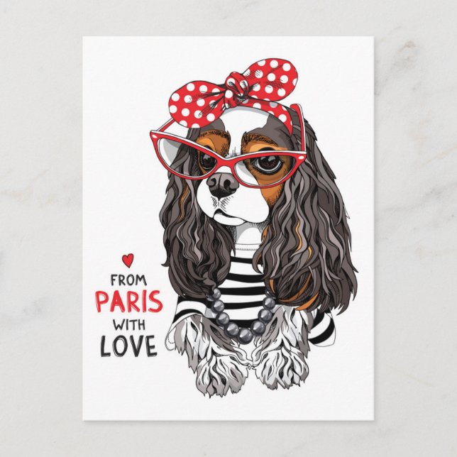 Cavalier King Charles Spaniel From Paris With Love Postcard (Front)