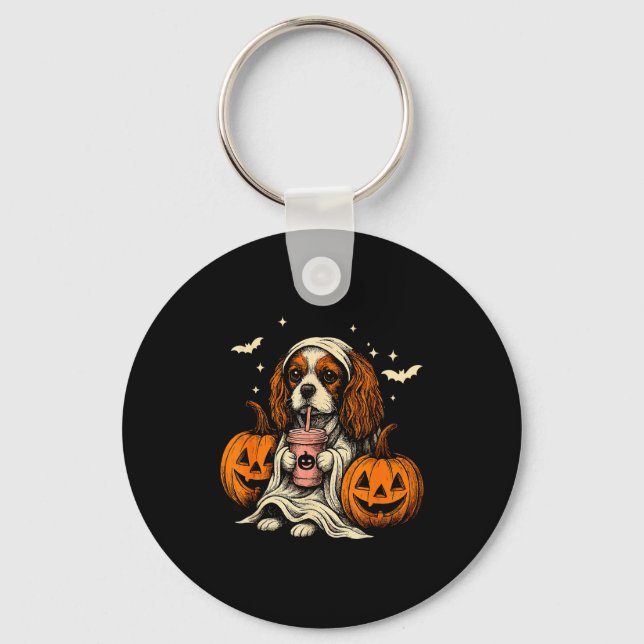 Cavalier King Charles Spaniel Ghost Halloween Cava Key Ring (Front)