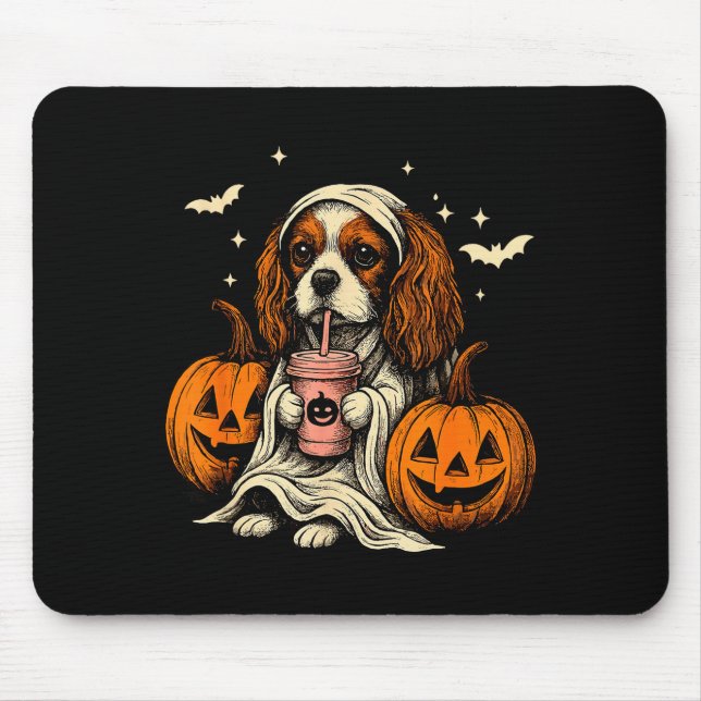 Cavalier King Charles Spaniel Ghost Halloween Cava Mouse Mat (Front)