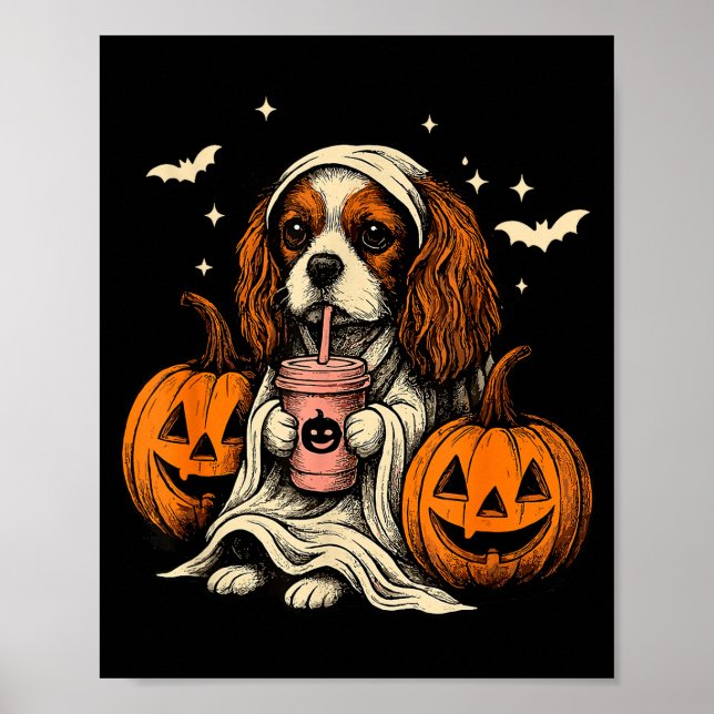 Cavalier King Charles Spaniel Ghost Halloween Cava Poster (Front)