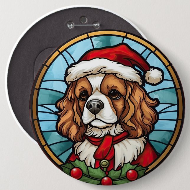 Cavalier King Charles Spaniel Glass Christmas 6 Cm Round Badge (Front & Back)
