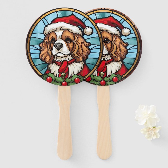 Cavalier King Charles Spaniel Glass Christmas Hand Fan (Front and Back)