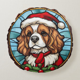 Cavalier King Charles Spaniel Glass Christmas Round Cushion