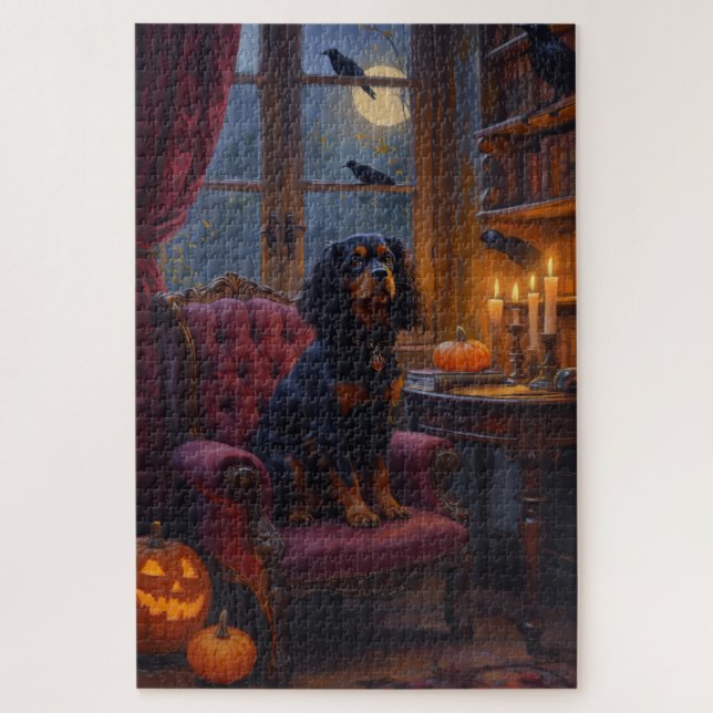 Cavalier King Charles Spaniel Gothic Halloween Art Jigsaw Puzzle (Vertical)