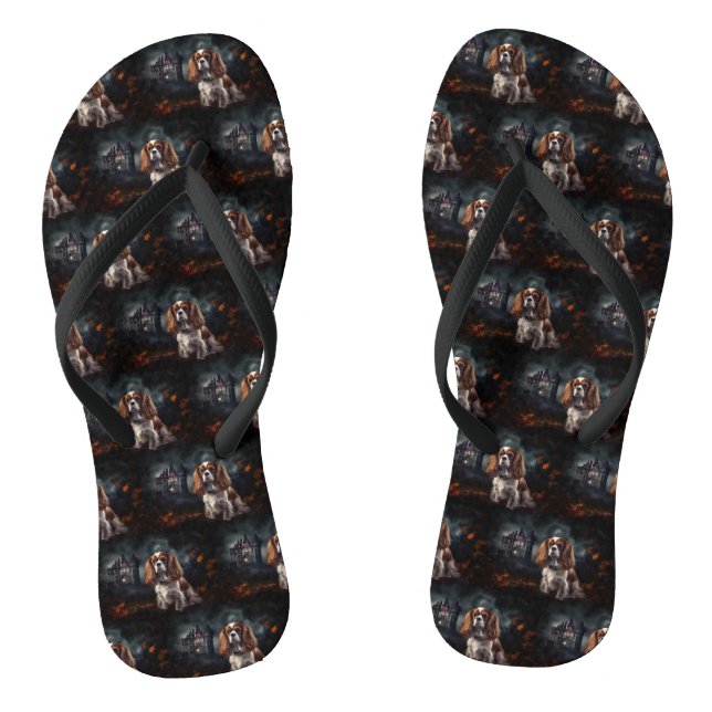 Cavalier King Charles Spaniel Halloween Scary Flip Flops (Footbed)