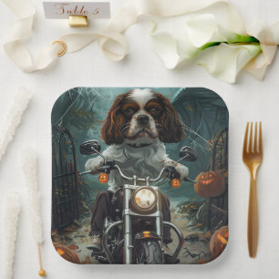 Cavalier King Charles Spaniel Halloween Scary Paper Plate