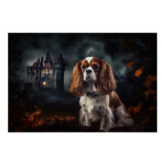 Cavalier King Charles Spaniel Halloween Scary Poster (Front)