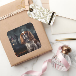 Cavalier King Charles Spaniel Halloween Scary Square Sticker