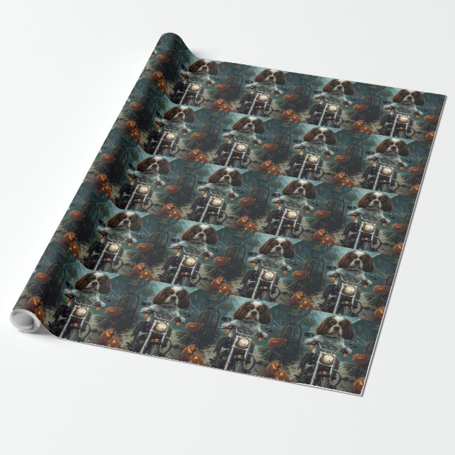 Cavalier King Charles Spaniel Halloween Scary Wrapping Paper (Unrolled)