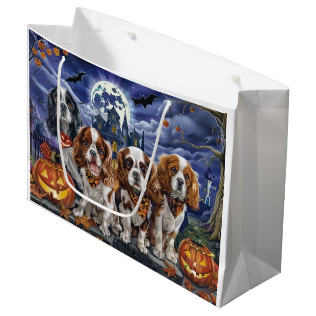 Cavalier King Charles Spaniel Halloween Spooky Large Gift Bag (Front Angled)