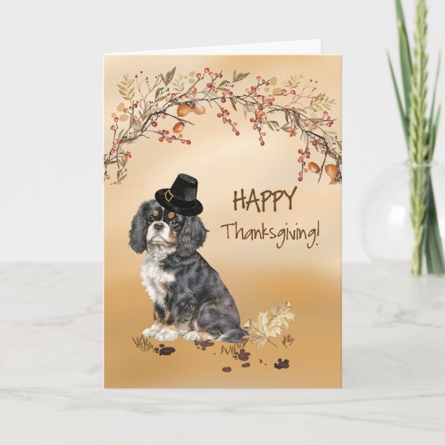 Cavalier King Charles Spaniel Hat Thanksgiving Card (Front)