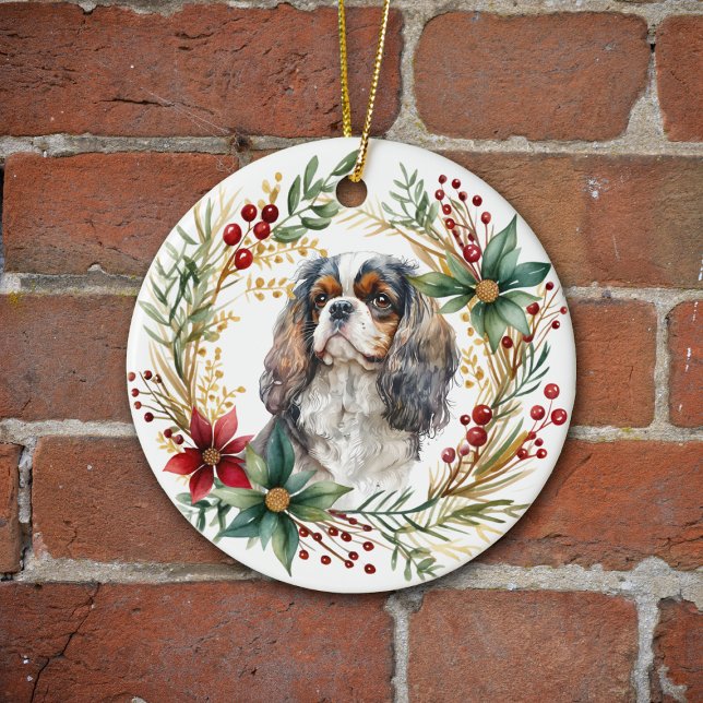 Cavalier King Charles Spaniel Holiday Wreath Ceramic Tree Decoration (Creator Uploaded)