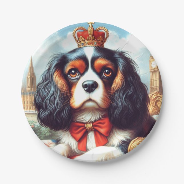Cavalier King Charles Spaniel Illustration Paper Plate (Front)