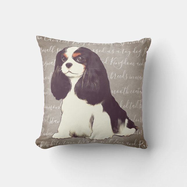 Cavalier King Charles Spaniel Illustration Pillow (Front)