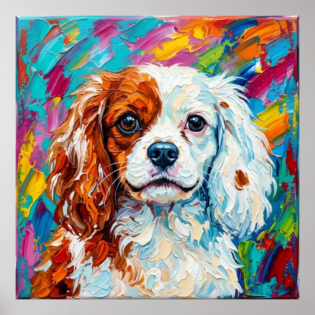 Cavalier King Charles Spaniel Impasto Portrait Pos Poster (Front)
