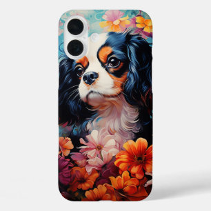 Cavalier King Charles Spaniel in flowers iPhone 16 Plus Case