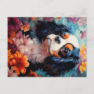 Cavalier King Charles Spaniel in flowers Postcard