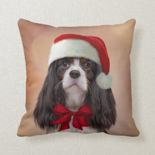Cavalier King Charles Spaniel in red hat of Santa Cushion