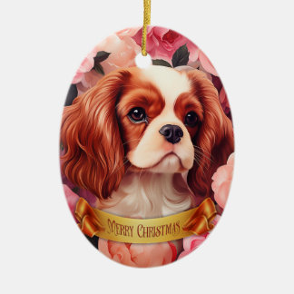 Cavalier King Charles Spaniel in Roses Ceramic Tree Decoration