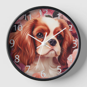 Cavalier King Charles Spaniel in Roses Clock