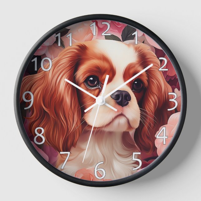 Cavalier King Charles Spaniel in Roses Clock (Front)