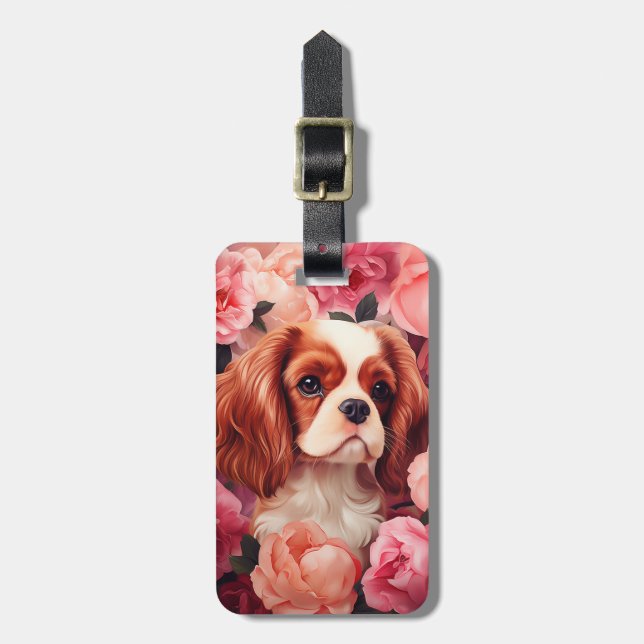 Cavalier King Charles Spaniel in Roses Luggage Tag (Front Vertical)