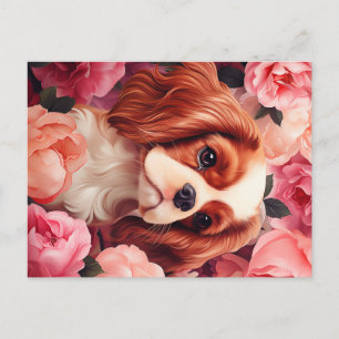 Cavalier King Charles Spaniel in Roses Postcard