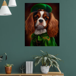 Cavalier King Charles Spaniel in St. Patrick's Day Poster