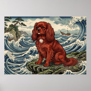Cavalier King Charles Spaniel Japanese Wave Poster