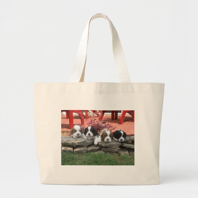 Cavalier King Charles Spaniel Litter Large Tote Bag (Front)