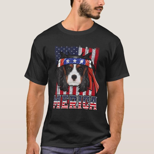 Cavalier King Charles Spaniel Merica 4th of July D T-Shirt (Front)