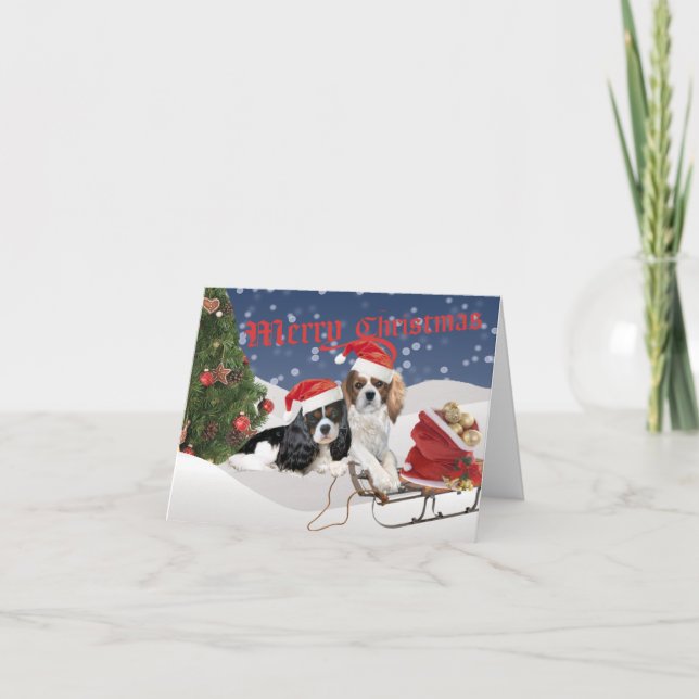 Cavalier King Charles Spaniel Merry Christmas Holiday Card (Front)