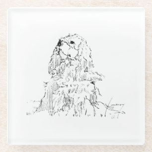 Cavalier King Charles Spaniel, Minimalist Art Glass Coaster