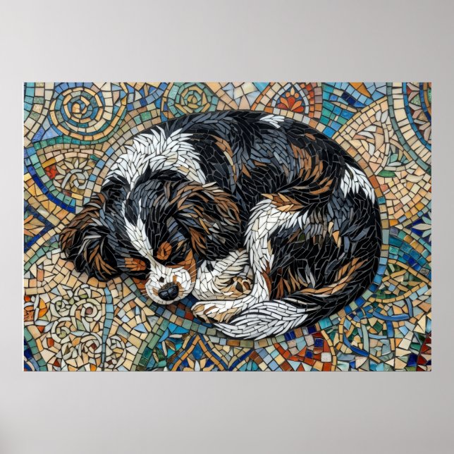 Cavalier King Charles Spaniel Mosaic Mandala Poste Poster (Front)