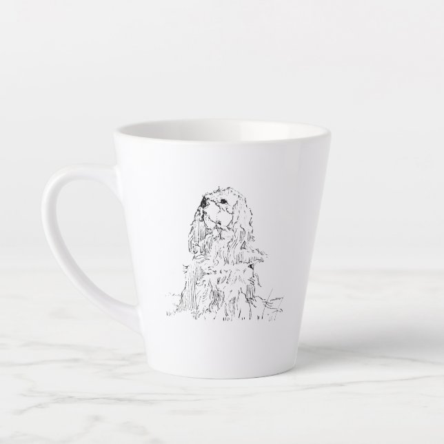 Cavalier King Charles Spaniel Mug, Minimalist Ink  Latte Mug (Left)