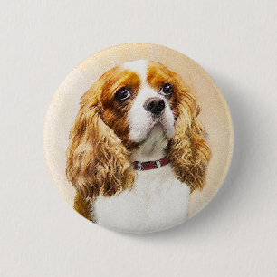 Cavalier King Charles Spaniel Original Painting 6 Cm Round Badge
