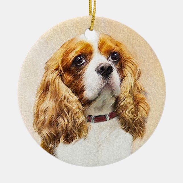 Cavalier King Charles Spaniel Original Painting Ceramic Tree Decoration (Front)