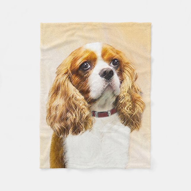 Cavalier King Charles Spaniel Original Painting Fleece Blanket (Front)