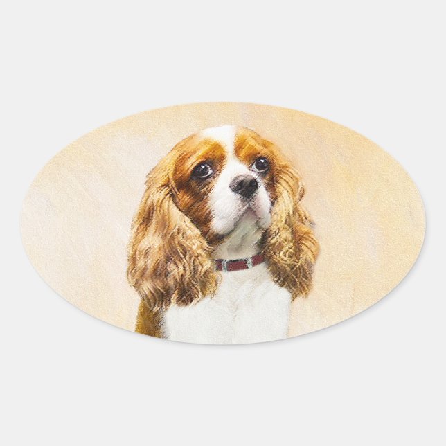 Cavalier King Charles Spaniel Original Painting Oval Sticker (Front)