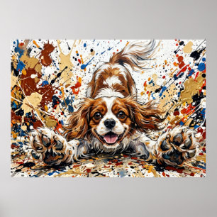 Cavalier King Charles Spaniel Paint Splatter Art P Poster