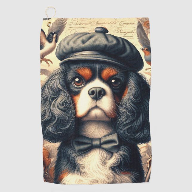 Cavalier King Charles Spaniel Painting Golf Towel (Front)