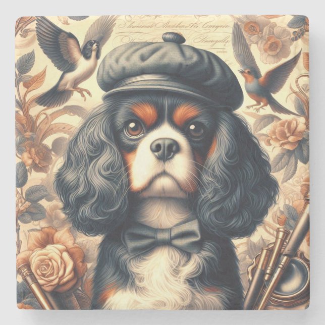 Cavalier King Charles Spaniel Painting Stone Coaster (Front)
