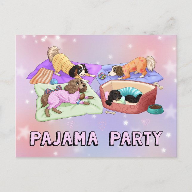 Cavalier King Charles Spaniel Pajama Party Cards! Postcard (Front)