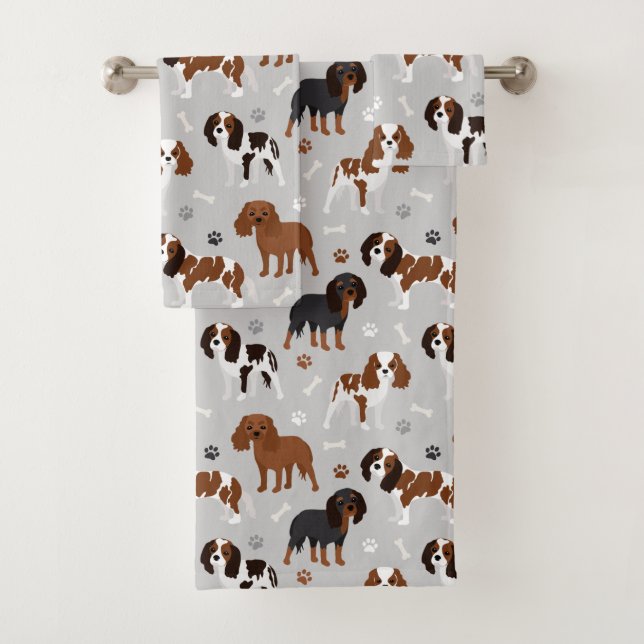 Cavalier King Charles Spaniel Paws and Bones Bath Towel Set (Insitu)